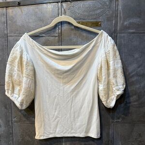 Free People Ivory Rock With Embroidered/Crochet off-the-shoulder Top - XS